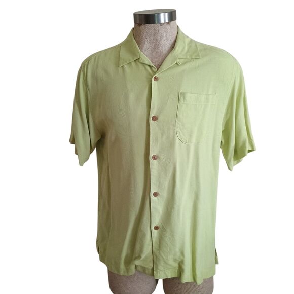 Tommy Bahama Other - Tommy Bahama Silk Camp Shirt Mens Sz M Lime Green Hawaiian Floral  Print Aloha